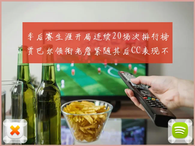 季后赛生涯开局连续20场次排行榜贾巴尔领衔老詹紧随其后CC表现不俗